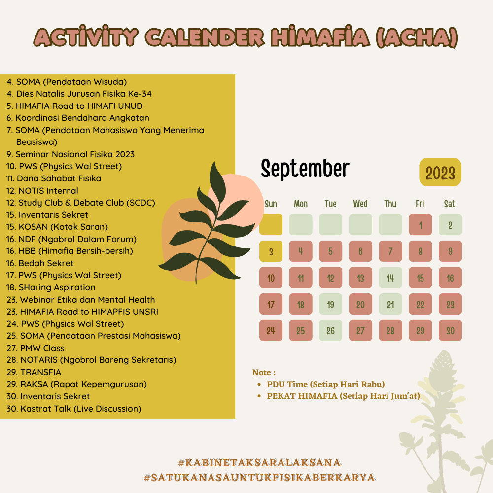 ACTIVITY CALENDER HIMAFIA : SEPTEMBER 